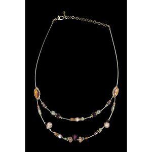 Whimsical Purple And Gold Tone Floating Multilayer Necklace